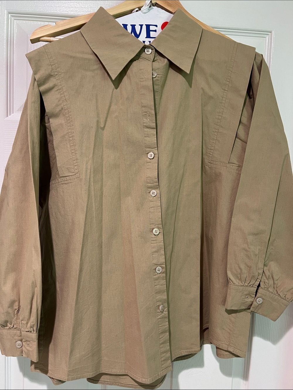Classic Button-Front Oversized Shirt in Khaki